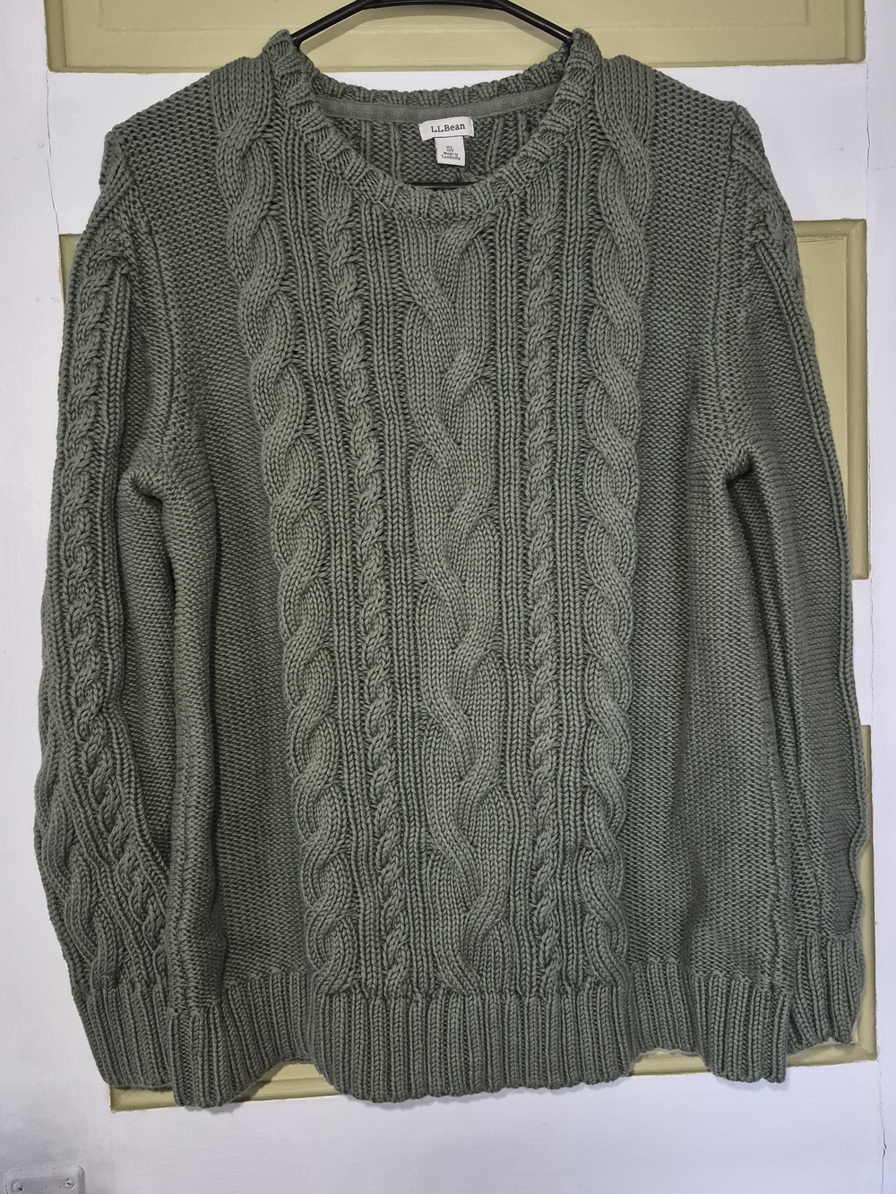 L.L.Bean Sage Green Cotton Cable Knit Sweater